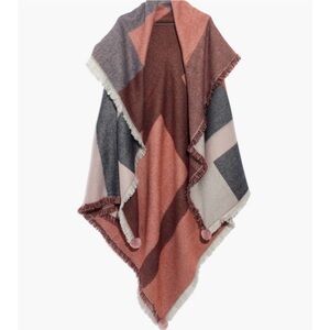 Madewell Supersoft Multi-Color Blanket Shawl Wrap w/ Fringe & Pom Pom’s NWT